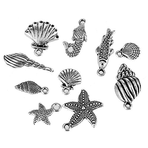 CCINEE Wholesale 100 Pieces Assorted Antique Charms Ocean Themed Sliver Pendants for Jewelry Making and Craft Making
