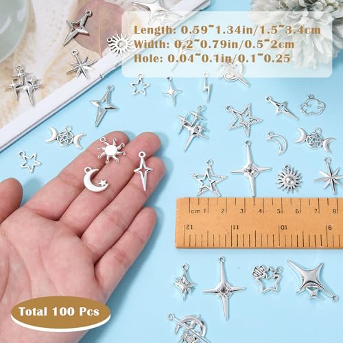 Charms for Jewelry Making Bulk Antique Silver Tibetan Alloy Pendants Love Word for Earring Bracelet Necklace - style: Star