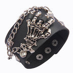 GelConnie Leather Cuff Bracelet Punk Braided Bracelets Rock Leather Wristbands Faux Mens Leather Bracelet Gothic Viking Bangle Adjustable Wrap Bracelet for Women,Men - color: Black Skull Leather Bracelets