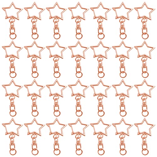 60Pcs Star Shaped Spring Snap Keychain Clip,Metal Swivel Clasp Snap Hook Key Ring with Chain Hanging Buckle with Open Jump Ring Connector for Crafts Key Ring Making,DIY Keychain Supplies(Rose Gold) - color: rose gold