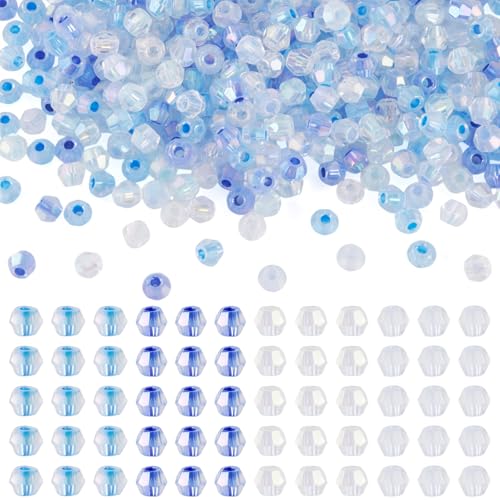 Beadthoven 405Pcs 4mm Bicone Glass Beads Blue Clear Crystal Glass Seed Beads Rainbow Plated Transparent Small Mini Pony Loose Spacers for Bracelets Jewelry Making Necklace DIY Crafts Supplies - color: Blue