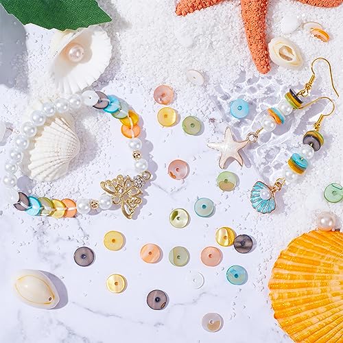 SUNNYCLUE 1 Box 200Pcs Shell Disc Beads Flat Shell Beads Freshwater Seashells Colorful Flat Round Summer Ocean Sea Loose Spacers for Jewelry Making DIY Bracelets Necklaces Earrings