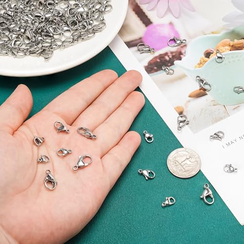 200Pcs 12mm Stainless Steel Lobster Clasps Silver Lobster Claw Clasps Fasteners Hooks for DIY Necklace Bracelet Jewelry Making - color: Dark Silver, size: 12mm