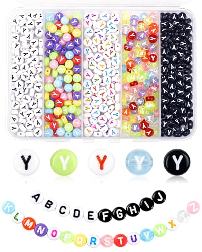 500PCS FIVEIZERO Letter Y Beads, 4x7mm Colored Round Letter Beads, Acrylic Assorted Alphabet Beads for Friendship Bracelet Making and DIY Crafts - color: Letter Y