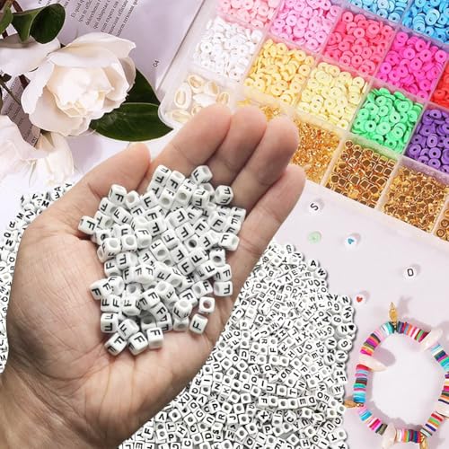 600PCS 6x6mm Square Acrylic Letter Beads F for Friendship Bracelets Jewelry Making, White Acrylic Cube Base with Black Alphabet Beads for DIY Crafts Bracelets Necklaces Key Chains Phone Lanyard - color: Letter F(Black on White)
