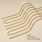 YOUBEIYEE Gold Plated Stainless Steel Necklace Chains Bulk 10pcs Square Rolo Chain Necklaces for Jewelry DIY Making (18inch) - color: Gold 18"