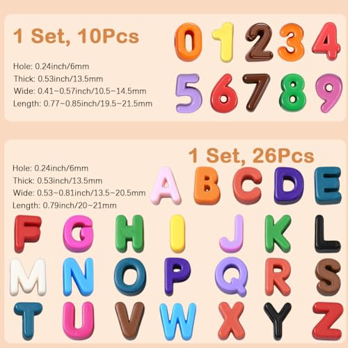 36Pcs Letter Shaped Beads Large Hole Acrylic Beads Opaque Colorful A to Z Alphabet Number Educational European Loose Smooth Spacers for Educational Jewelry Bracelets Necklaces DIY Crafts - style: Style 3