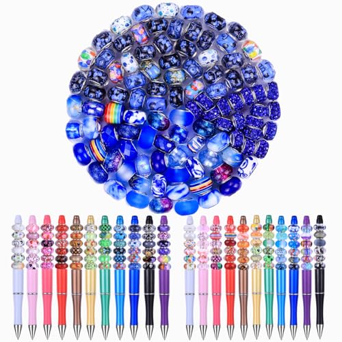 100 Pieces Assorted European Large Hole Fairy Wand Garden Beads, Mixed Color Lampwork Spacer Craft Beads for DIY Jewelry Making Supplies (Sapphire) - color: Sapphire