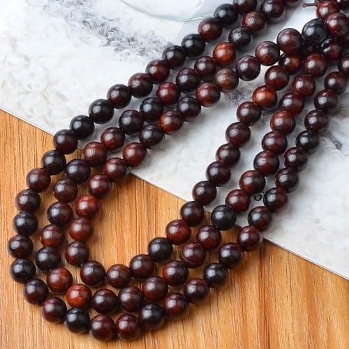 6mm Massive Beads Natural Wooden Round Loose Beads Jewelry Making with Thread 200 PCS(Blood Sandalwood, 6mm) - color: Blood Sandalwood, size: 6mm