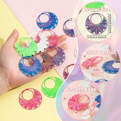 Dazzling Colorful Filigree Charms Hollow Out Multicolor Geometric Filigree Pendants for DIY Jewelry Making Earrings Necklaces Components - color: Round-1