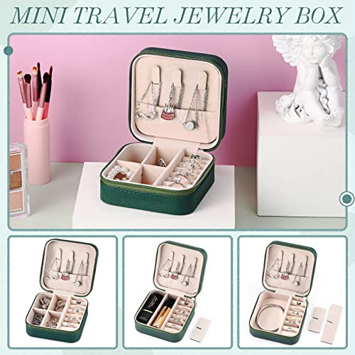 Yinkin 12 Pcs Mini Travel Jewelry Case Bridesmaid Proposal Gift Boxes, Small PU Leather Earring Organizer, Bulk Travel Accessories Portable Jewelry Holder(Green) - color: Green