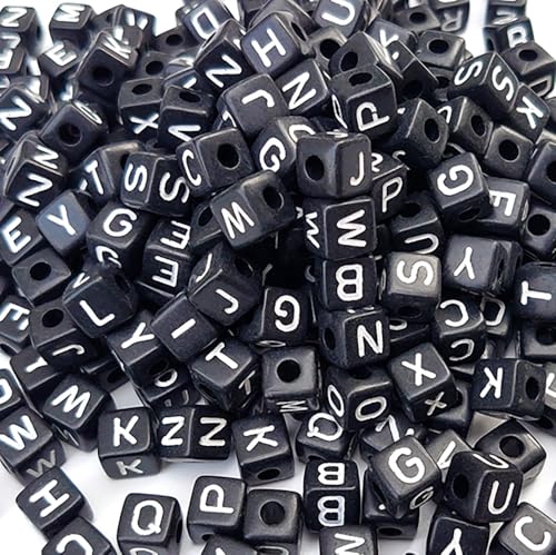 300 Pieces 10x10mm Big Large Cube Acrylic Alphabet Letter Beads A-Z Mixed Plastic Shape Loose Beads for DIY Jewelry Making Bracelets Necklaces Key Chains (Black) - color: Black