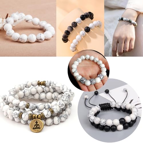 4mm 200pcs Natural Stone Round Beads Matte White Howlite Genuine Stone Beading Loose Gemstone DIY Charm Smooth Beads for Bracelets Necklaces Earrings Hole Size 1mm (Matte White Howlite 4mm) - color: Matte White Howlite, size: 4mm