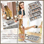 Junkin 12 Pcs Jewelry Tray Velvet Stackable Jewelry Organizer Trays Divided Earring Accessories Storage Containers Box (Rose Red) - color: Gray