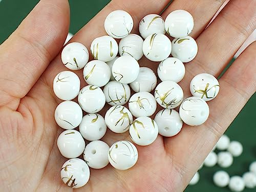 500PCS 10mm White Round Glass Beads Bracelet Space Loose Smooth Beads for Jewelry Making, Earring, Necklaces, Keychains, Lanyards & Adult Crafting - size: 10mm White #364