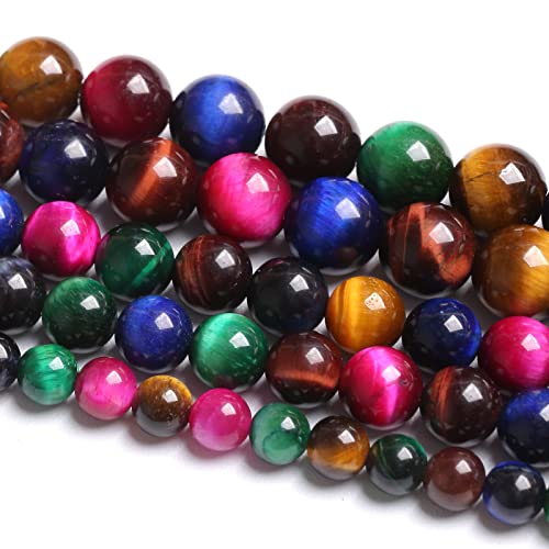 12mm 32PCS Colorful Tiger Eye Natural Stone Beads Crystal Spacer Loose Beads for Jewelry Making DIY Bracelet 1 Strand 15 inches - color: Colorful Tiger Eye Stone, size: 12mm