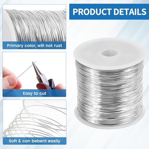 26 Gauge Wire for Jewelry Making - 328ft Tarnish Resistant Copper Wire (0.4mm X 100m), Silvery Finish, for Jewelry Making and Handcrafting