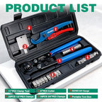 2 IN 1 Ratchet Pex Crimping Tool Cinch and Remove Combo Function Pex Pipe Crimp Tool from 3/8" to 1" Pex Crimper with Pex Cutter and Stainless Steel Pex Clamps 1/2" 25PCS, 3/4" 10PCS in Plastic Box - style: 2pcs Pex Tool Kit with Box