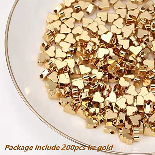 200 Pcs Heart Shape Spacer Beads Small Hole Spacer Beads Metal Loose Beads for Making Bracelet Necklace Earring Accessories DIY Handmade Craft (Gold) - color: 200 Pcs Gold