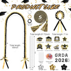 Graduation Candy Lei Making Kit Class of 2026 DIY Lei PE Bags Tubing Money Leis 2026 Graduation Ribbon Necklace Include 2 x 5 ft PE Bags 90 Pcs Flower Accessories for Grad Party Supplies (Gold, Black) - color: Gold, Black