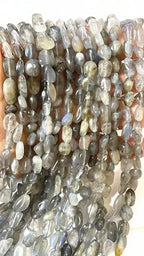 6-8mm Natural Labradorite Nuggets Oval Free Tumbled Pebble Semi Precious Gemstone Loose Stone Beads Approx 15.5 inch for DIY Jewelry Making - color: Labradorite