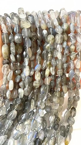 6-8mm Natural Labradorite Nuggets Oval Free Tumbled Pebble Semi Precious Gemstone Loose Stone Beads Approx 15.5 inch for DIY Jewelry Making - color: Labradorite