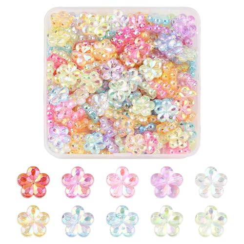 216Pcs Cute Flower Acrylic Beads for Jewelry Making AB Colorful Transparent Spacer Beads for Bracelets Necklace Earrings Making DIY Crafts Gift - color: Multi-colored FlowerB- 216 pcs