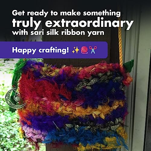 DARN GOOD YARN Recycled Sari Silk Ribbon Yarn Tibet Jewels Dyeable 100 Grams, 50 Yards, 1 Skein Handmade one of a Kind - color: Tibet Jewels