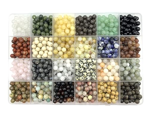 1200pcs 6mm Natural Round Stone Beads,Multiolor Crystal Energy Stone,Loose Gemstone Accessories Hole Size 1mm,DIY Smooth Beads Necklace Bracelet for Jewelry Making,(6M 24 Colour Stones-A) - color: 6M 24 Colour stones-A