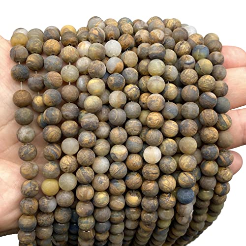 ABCGEMS Velvet-Matte-Finished Namibian Golden Pietersite Beads (Enhance The Stone's Inherent Texture and Nature Hues with a Non-Glare Aesthetic) Smooth Round 8mm (Non-Shiny) - color: Golden Pietersite (From Namibia, South Africa)