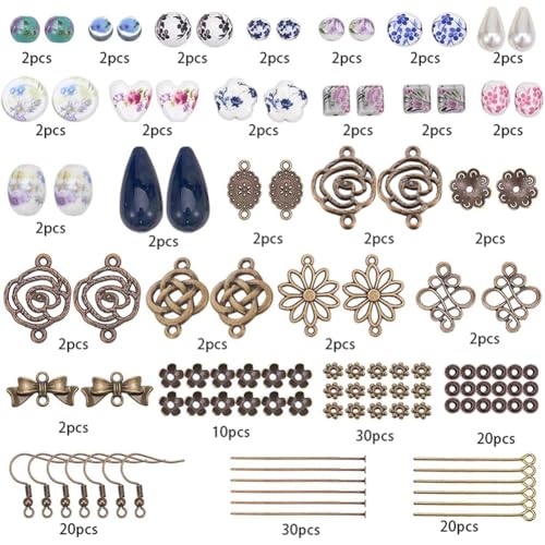 SUNNYCLUE 1 Box DIY 10 Pairs Porcelain Earring Making Starter Kit with Porcelain Beads, Spacer Bead, Earring Hooks Jewelry Arts Craft Supplies Findings for Beginners Women Gift, Instruction
