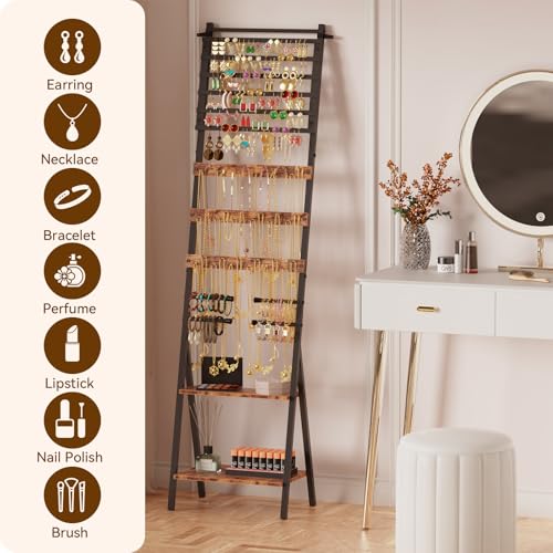 Jewelry Organizer Stand, Jewelry Floor Stand, Floor Jewelry Stand with Necklace Holder Earring Organizer, Standing Jewelry Organizer for Watches, Rings, Bangle