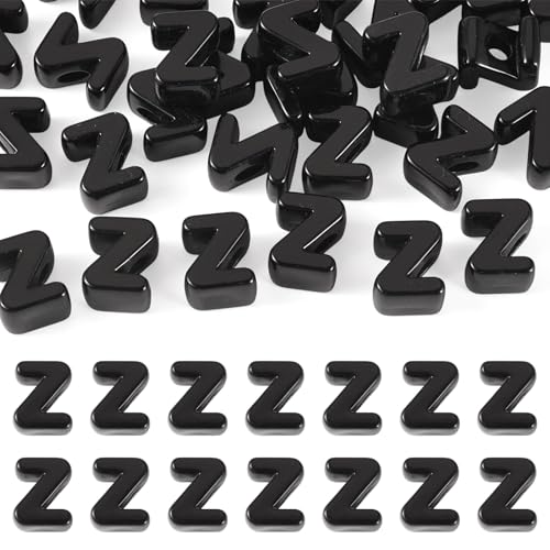FASHEWELRY 30Pcs Acrylic Letter Z Beads with Large Hole Big Plastic Letter Blocks European Beads 3D Letters Chunky Vowel Initial Alphabet Bead for Key Chains Necklace DIY Arts Craft Projects - color: Black, size: Z