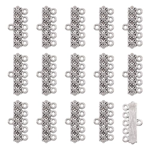 20pcs Tibetan Style 5 Strand Slide Lock Clasp Link Bar Antique Silver Chandelier Rectangle Components Charm for Multilayer Necklace Dangle Earring Making - color: Antique Silver, Rectangle