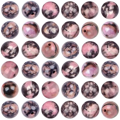 100pcs Natural Stone Beads 8mm Black Rhodonite Round Genuine Real Stone Beading Loose Gemstone Hole Size 1mm DIY Charm Smooth Beads for Bracelets Necklaces Earrings Jewelry Making Crafts - color: Black Rhodonite