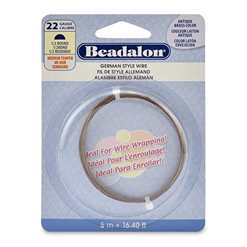 Beadalon German Style Wrapping Wire, Half Round, Antique Brass Color, 22 Gauge, 5 m / 16.4 ft - color: Antique Brass, size: 22 gauge/.025 In-5 m/16.4 ft