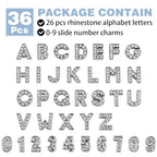 AUEAR, 36 Pack Silver 8mm Full Rhinestone Slide Charms Alloy Letter Crystal A-Z Alphabet with 0-9 Numbers for Bracelets Wristbands DIY Jewelry Making - color: Silver, size: 36 Pack