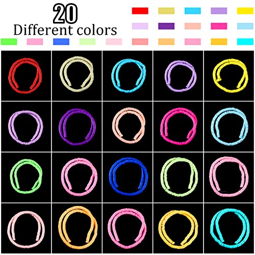 8000 Pieces 20 Strands Polymer Clay Disc Flat Heishi Round Vinyl Handmade Spacer for Making Jewelry Necklace Bracelet DIY Crafts(Multiple Colors, 6 mm)