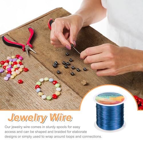 HARFINGTON Wire 203ft Length 24 Gauge Copper Craft Jewelry Wrapping Wire Tarnish Resistant Beading for Jewelry Making Supplies Crafting, Blue - color: Blue
