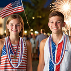 Huskein 100 PCS 4th of July Beads, 33" Patriotic Beads Necklaces Bulk, Red White Blue Necklace Bulk, Independence Day Party Parade Accessories Set for Memorial Day Fourth of July Party Supplies - color: RedWhiteBlue