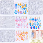 104Pcs Geometric Resin Earring Molds Kit, Irregular Shaped Earrings Silicone Mold for Epoxy Resin Dangle Drop Jewelry Molds Making Kit with 100 Earring Hook for Earrings Necklace Pendants (clear) - color: clear