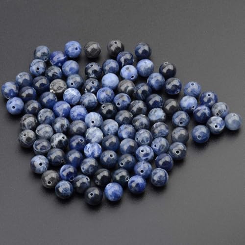 100pcs Natural Stone Beads 8mm Blue Sodalite Round Genuine Real Stone Beading Loose Gemstone Hole Size 1mm DIY Charm Smooth Beads for Bracelets Necklaces Earrings Jewelry Making Crafts - color: Blue Sodalite