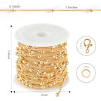 Kyutong 5 Meters Gold Plated Chain for Jewelry Making Thin Curb Link on Spool Beaded Chains Bulk for Necklace Bracelet Ankle Making Finding Jewelry Supplies - color: Bead Gold