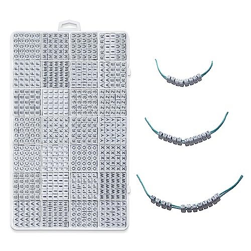Deinduser 1064 Pcs Silver Letter Beads - White Square Alphabet Beads for Bracelets and Jewelry Making - Acrylic With Silver Inked Letters - color: White beads with Silver inked letter, size: Square 6*6mm
