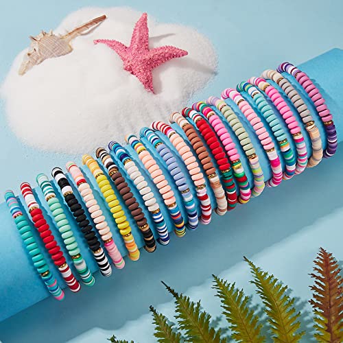 Ornaland Heishi Surfer Bracelets Set Polymer Clay Heishi Beads Stretch Bracelets Multi-Layer Stackable Friendship Bracelets Bohemia Summer Beach Jewelry for Women - color: Colorful-4