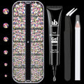 BELLEBOOST Nail Art Rhinestone Glue Gel&1 Box Flatback Gems Kit, 1 Tube of 15ml Rhinestone Gel Glue(UV/LED Needed)+Crystal AB Gems with Pickup Tools - color: A07-AB