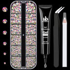 BELLEBOOST Nail Art Rhinestone Glue Gel&1 Box Flatback Gems Kit, 1 Tube of 15ml Rhinestone Gel Glue(UV/LED Needed)+Crystal AB Gems with Pickup Tools - color: A07-AB