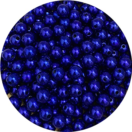200pcs 10mm Pearl Beads Satin Luste Round Loose Plastic Pearl Craft Beads for Jewelry Making Earring Bracelet Necklace Key Chains Sewing Crafts Decoration (Royal Blue) - color: Royal Blue, size: 10mm