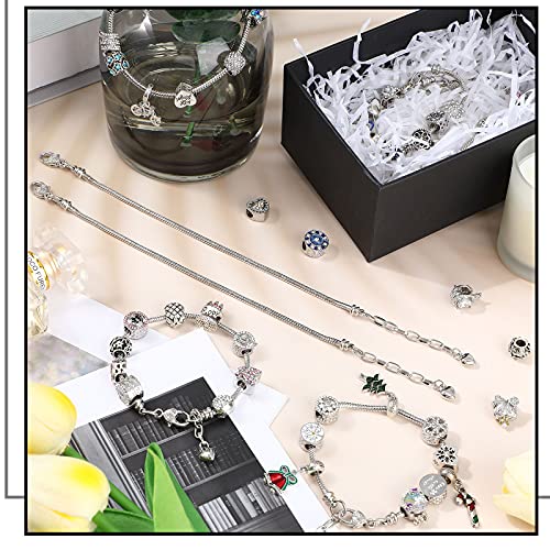 Junkin 12 Pcs Snake Chain Charm Bracelet with Heart Lobster Clasp Extender Adjustable Christmas DIY Metal Bracelet Chain for Women Jewelry Making Gifts Supplies 7.87 Inches - color: Silver