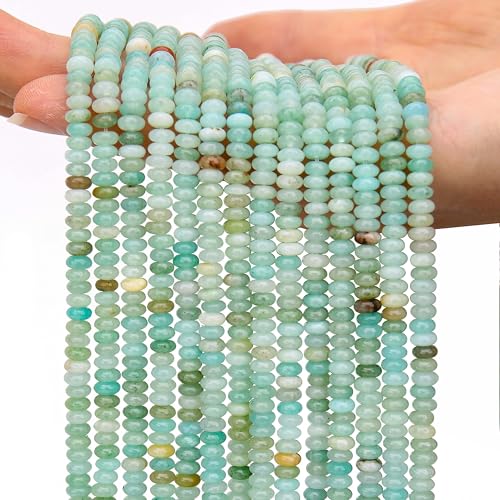 2 Strands (300PCs) Natural Amazonite Rondelle Beads, 2 * 4mm Gemstone Loose Spacer Abacus Disk Beads for DIY Bracelet Necklace Earrings Jewelry Making, Craft Supplies Beading Kit - color: Amazonite, size: 2*4MM